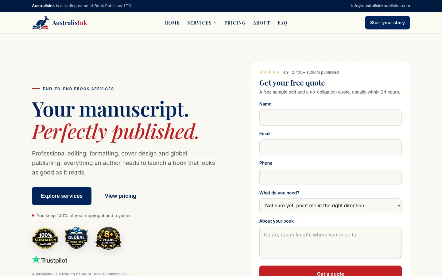 Screenshot of australisinkpublisher.com