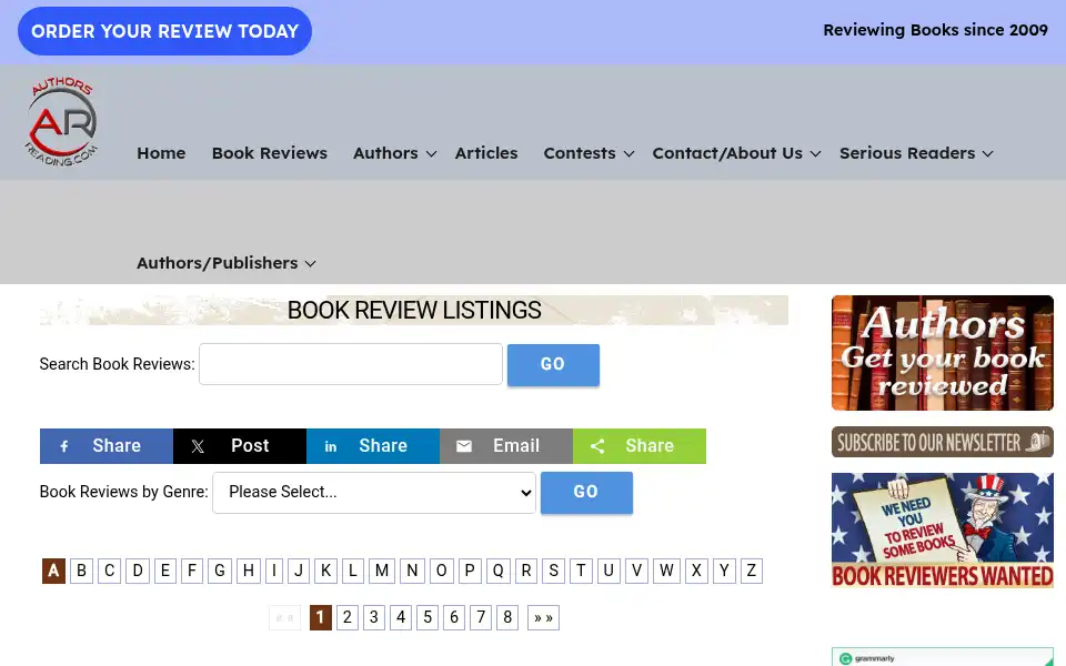 Screenshot of authorsreading.com