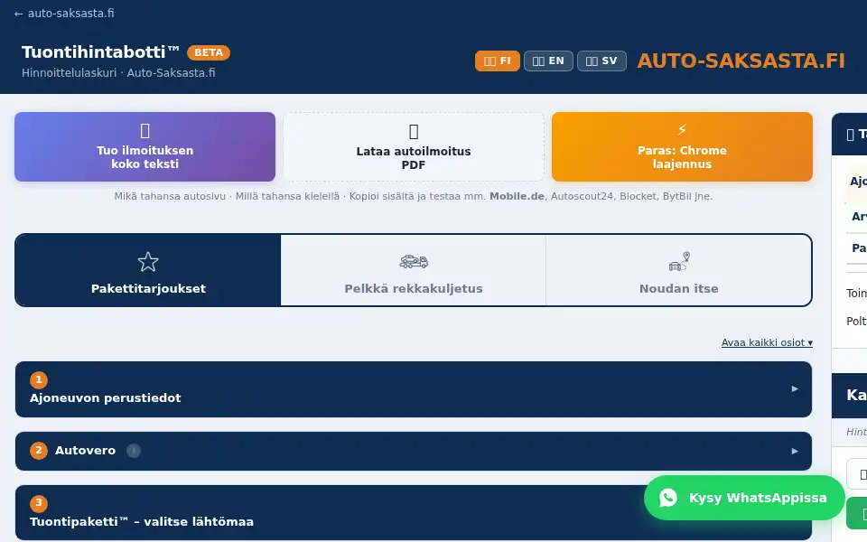 Screenshot of auto-saksasta.fi