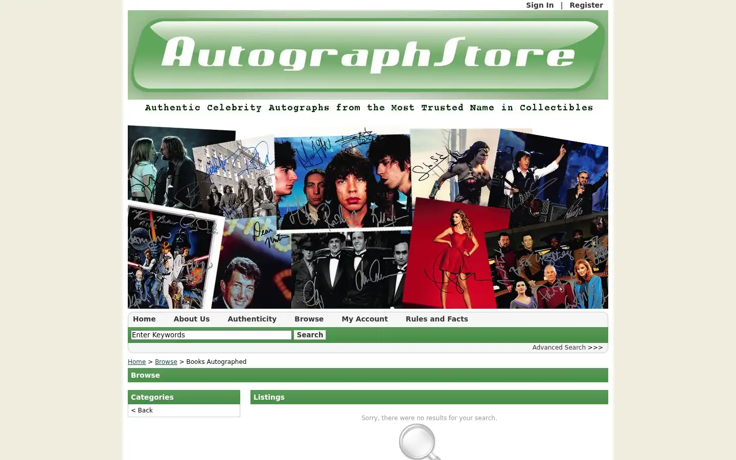 Screenshot of autographstore.com