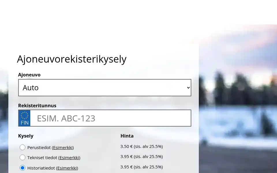 Screenshot of autorekisteri.fi