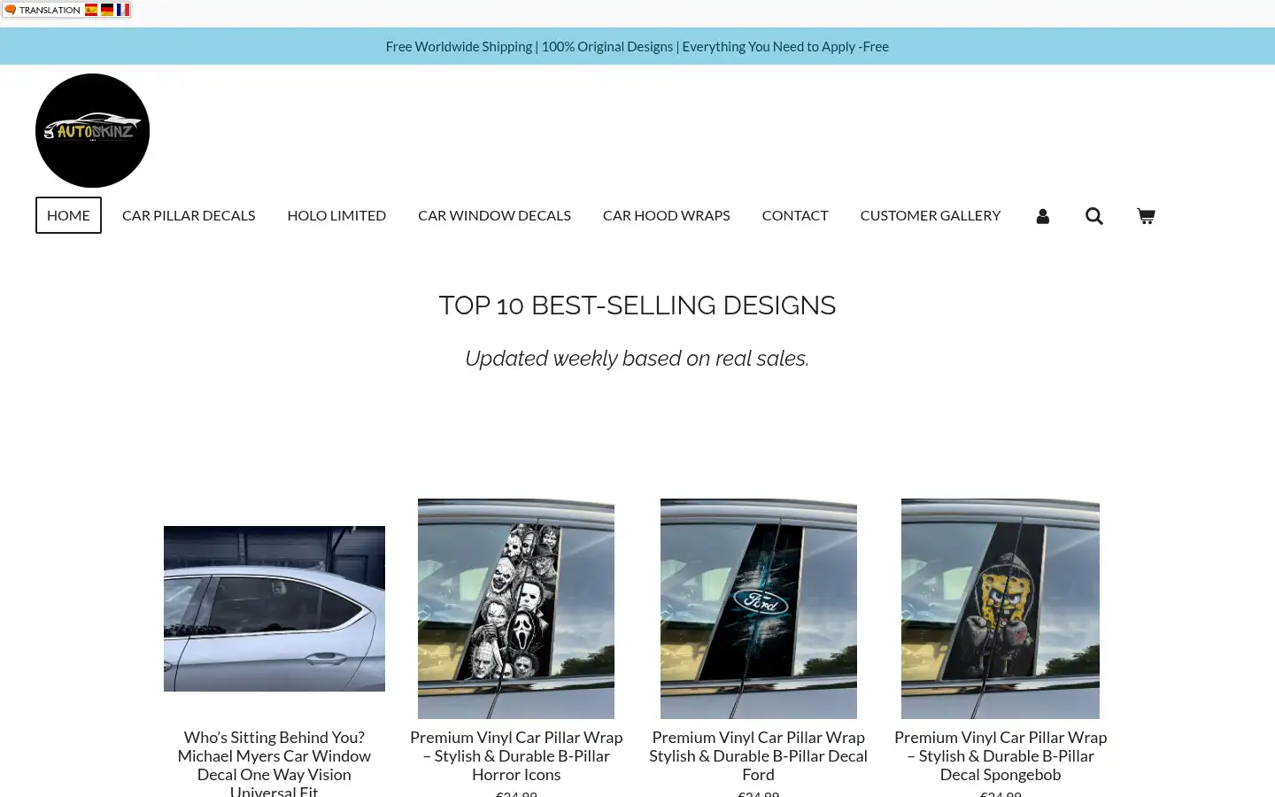 Screenshot of autoskinz.eu