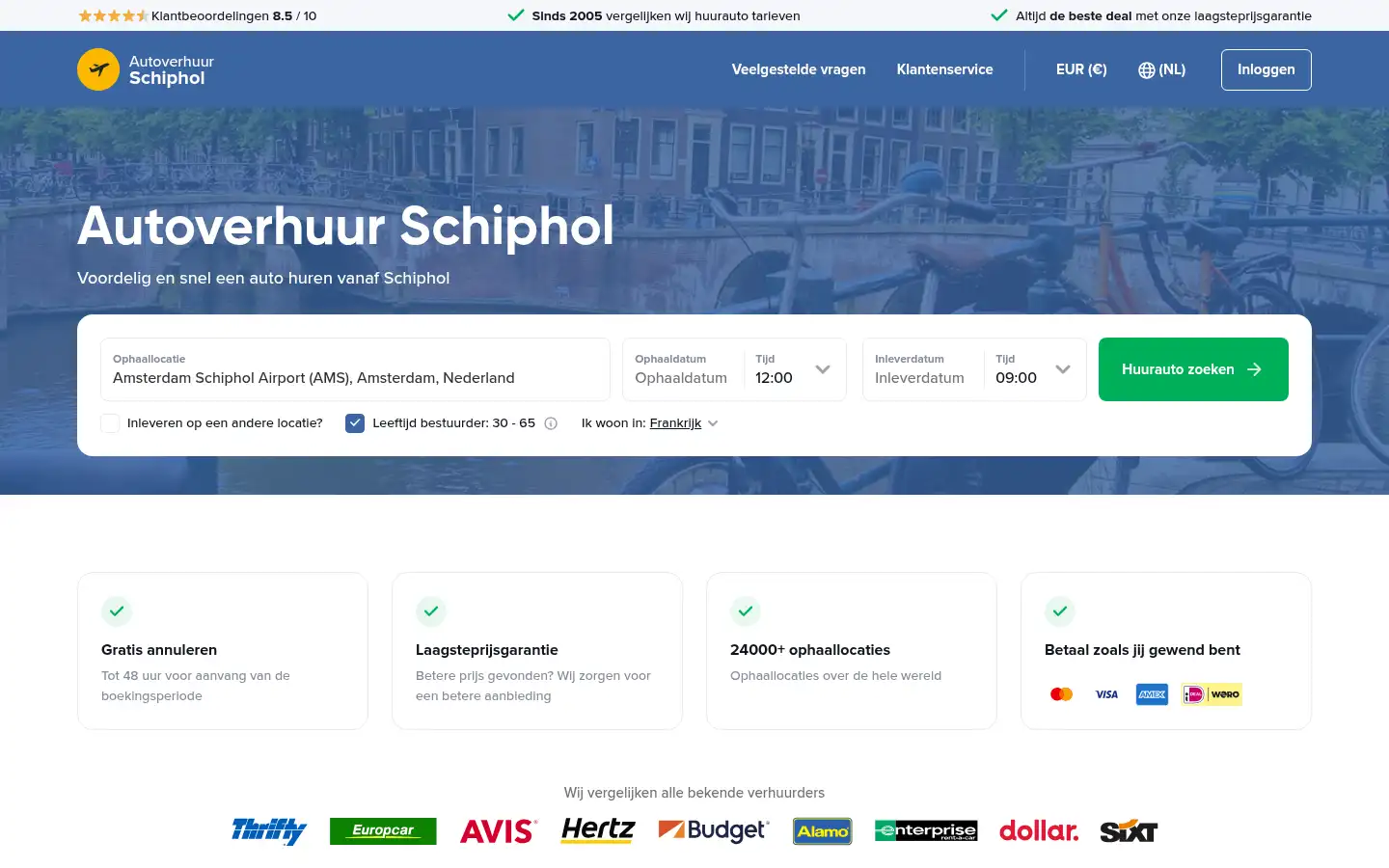 Screenshot of autoverhuur-schiphol.nl