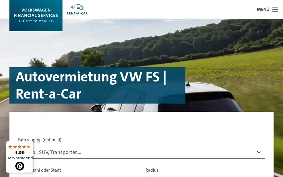 Screenshot of autovermietung.vwfs.de