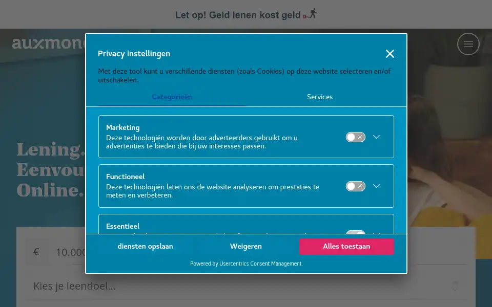 Screenshot of auxmoney.eu