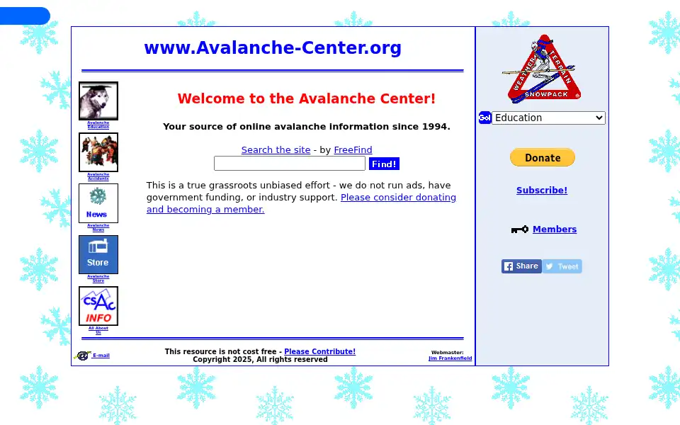 Screenshot of avalanche-center.org