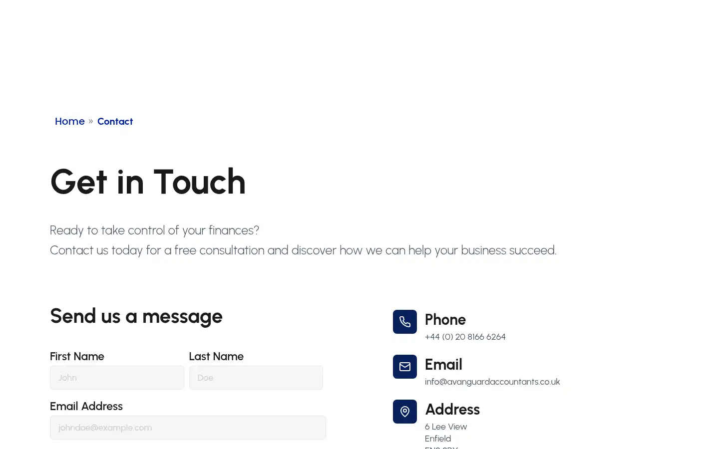 Screenshot of avanguardaccountants.co.uk