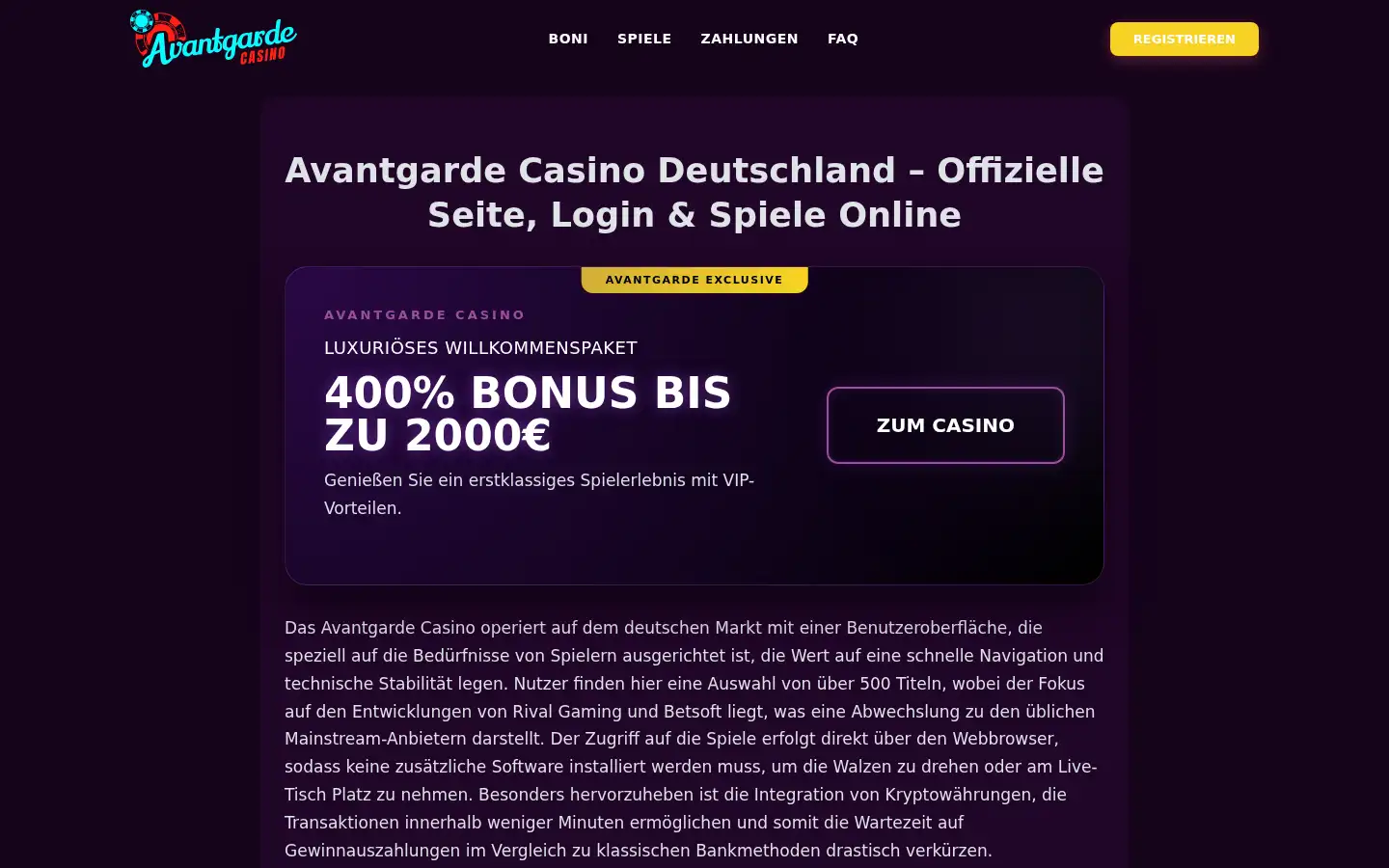 Screenshot of avantgardecasino1.de