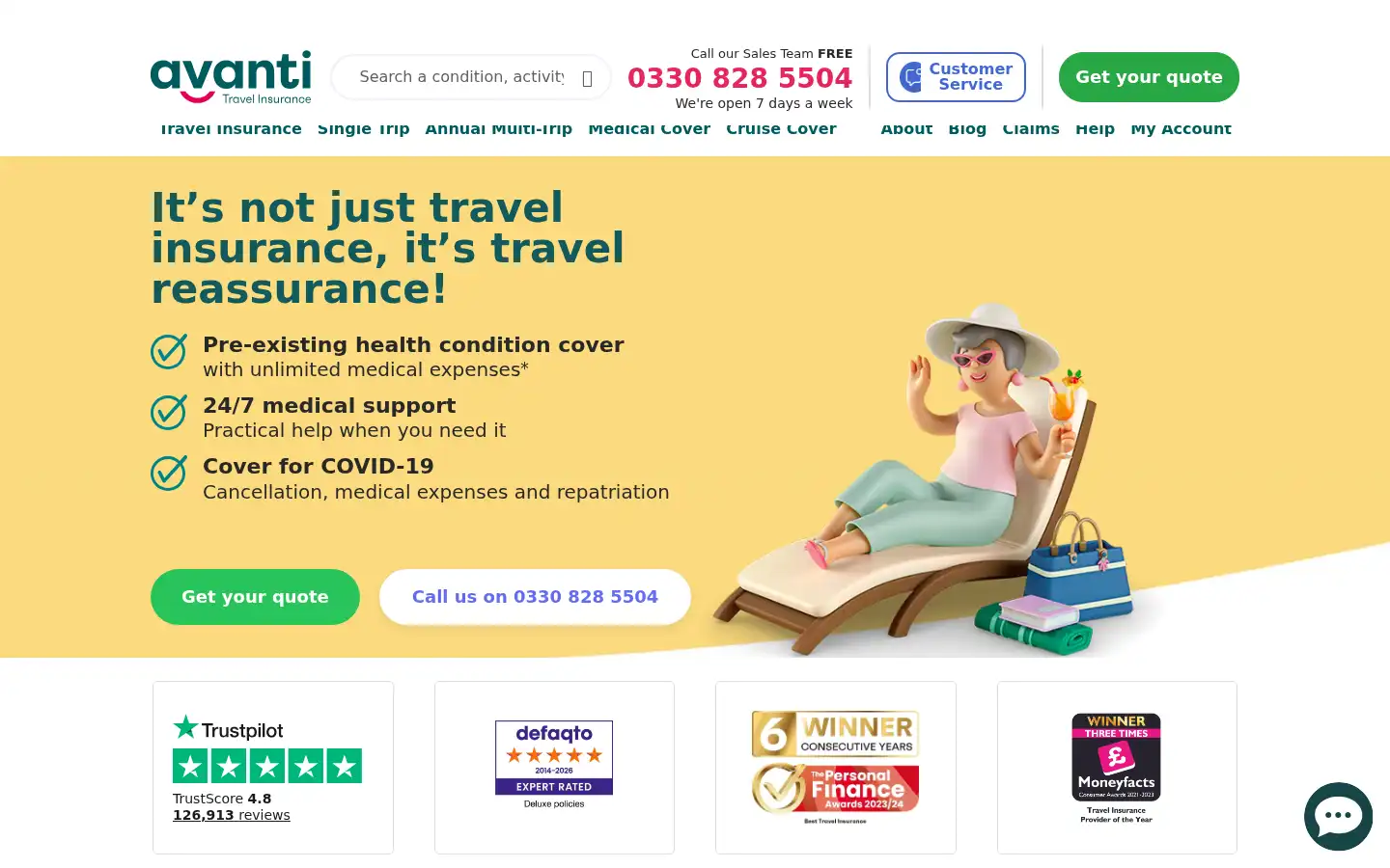 Screenshot of avantitravelinsurance.co.uk