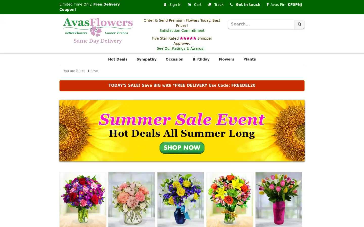 Screenshot of avasflowers.net