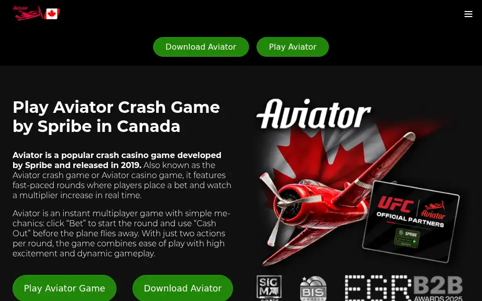 Screenshot of aviator-canada.com