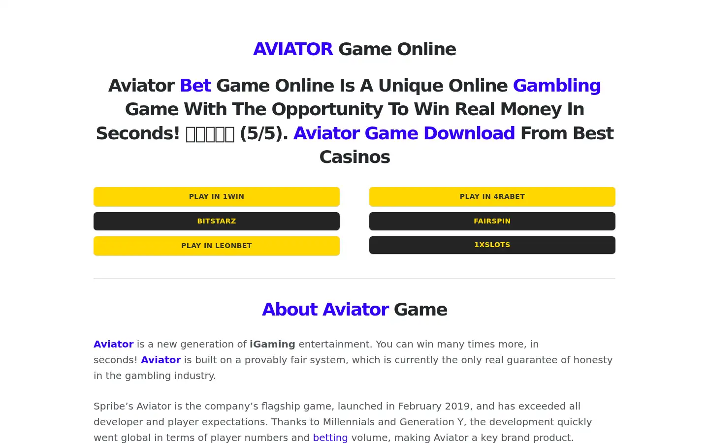 Screenshot of aviatorplaygame.com