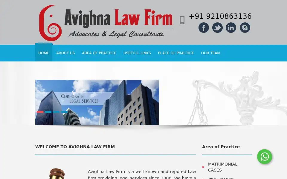 Screenshot of avighnalawfirm.in