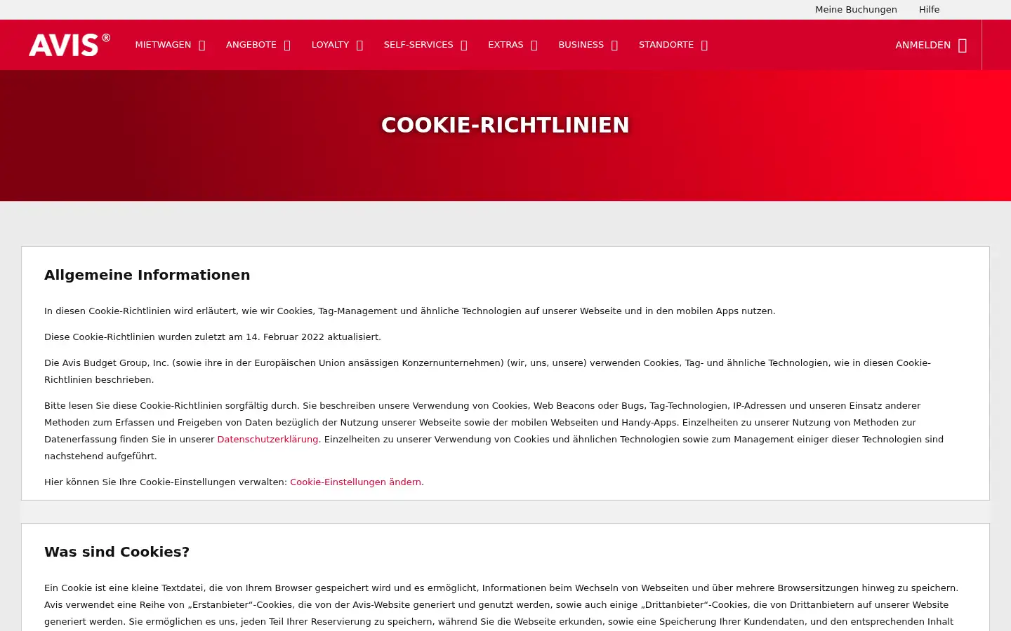 Screenshot of avis.ch