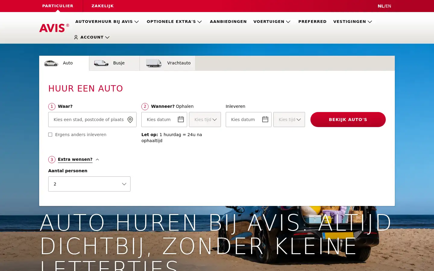 Screenshot of avis.nl