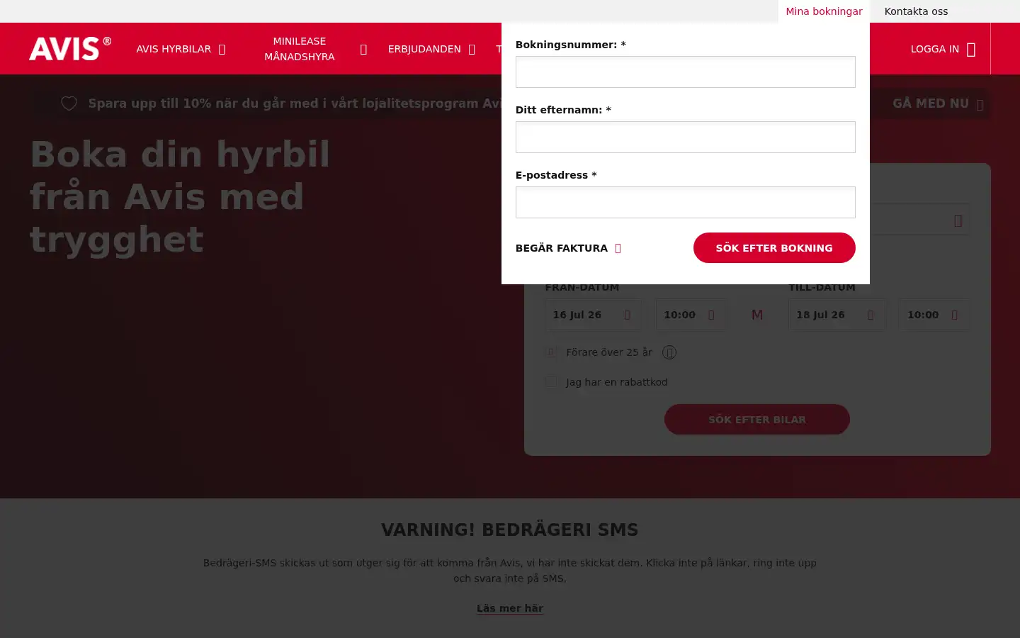 Screenshot of avis.se