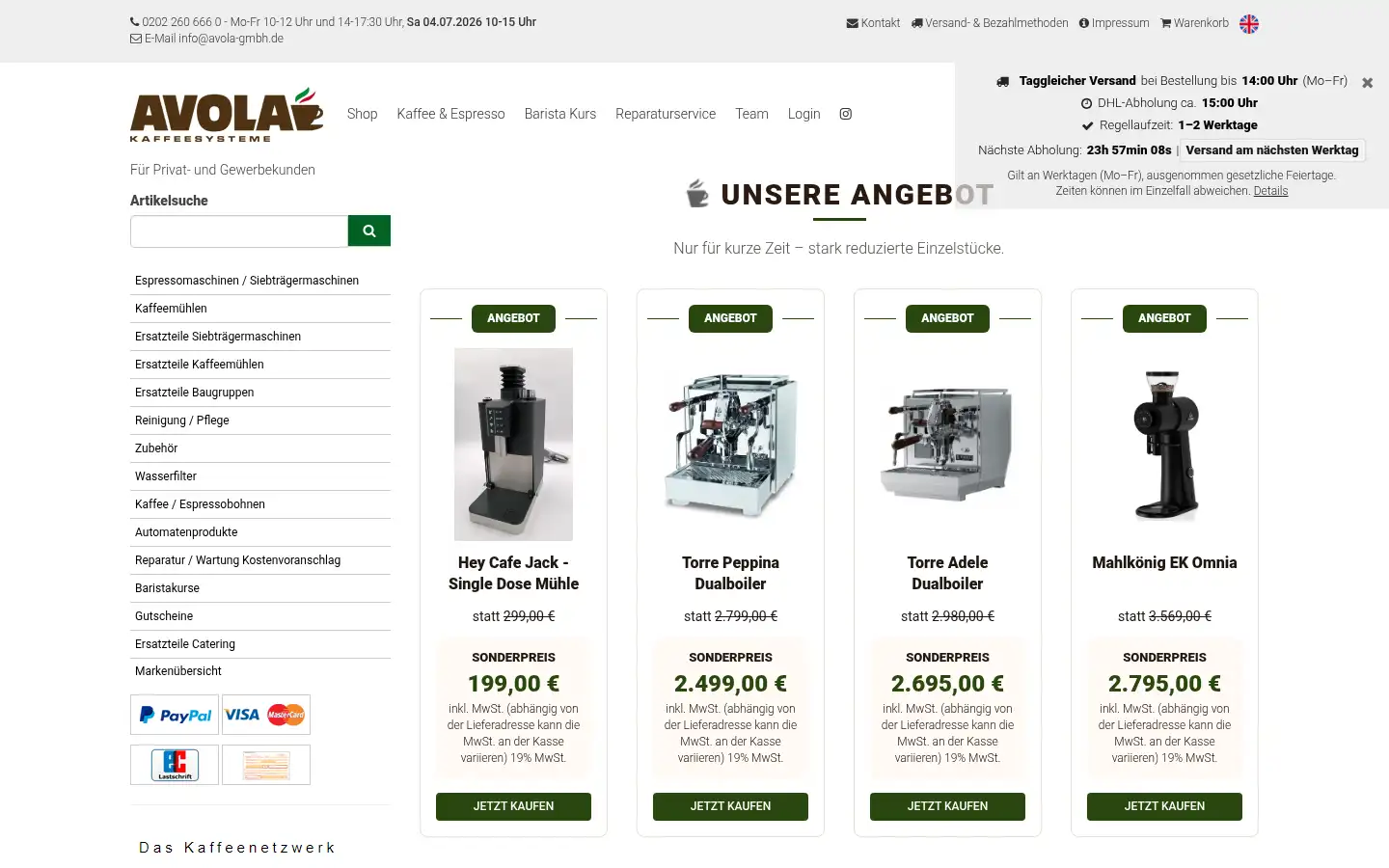 Screenshot of avola-coffeesystems.de