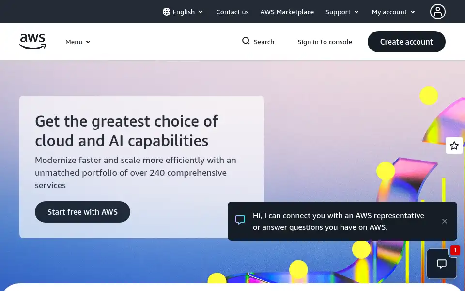 Screenshot of aws.com