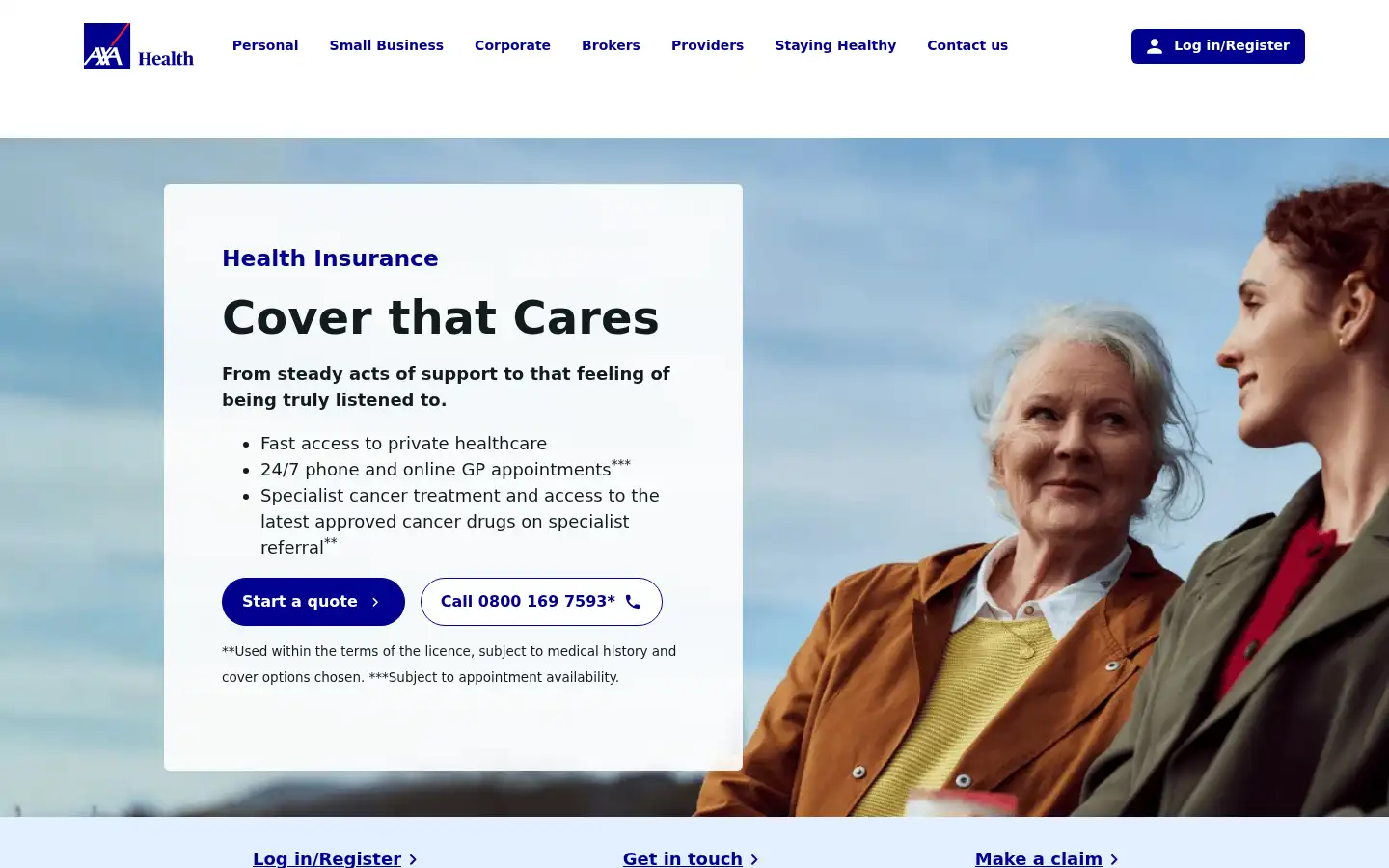 Screenshot of axahealth.co.uk