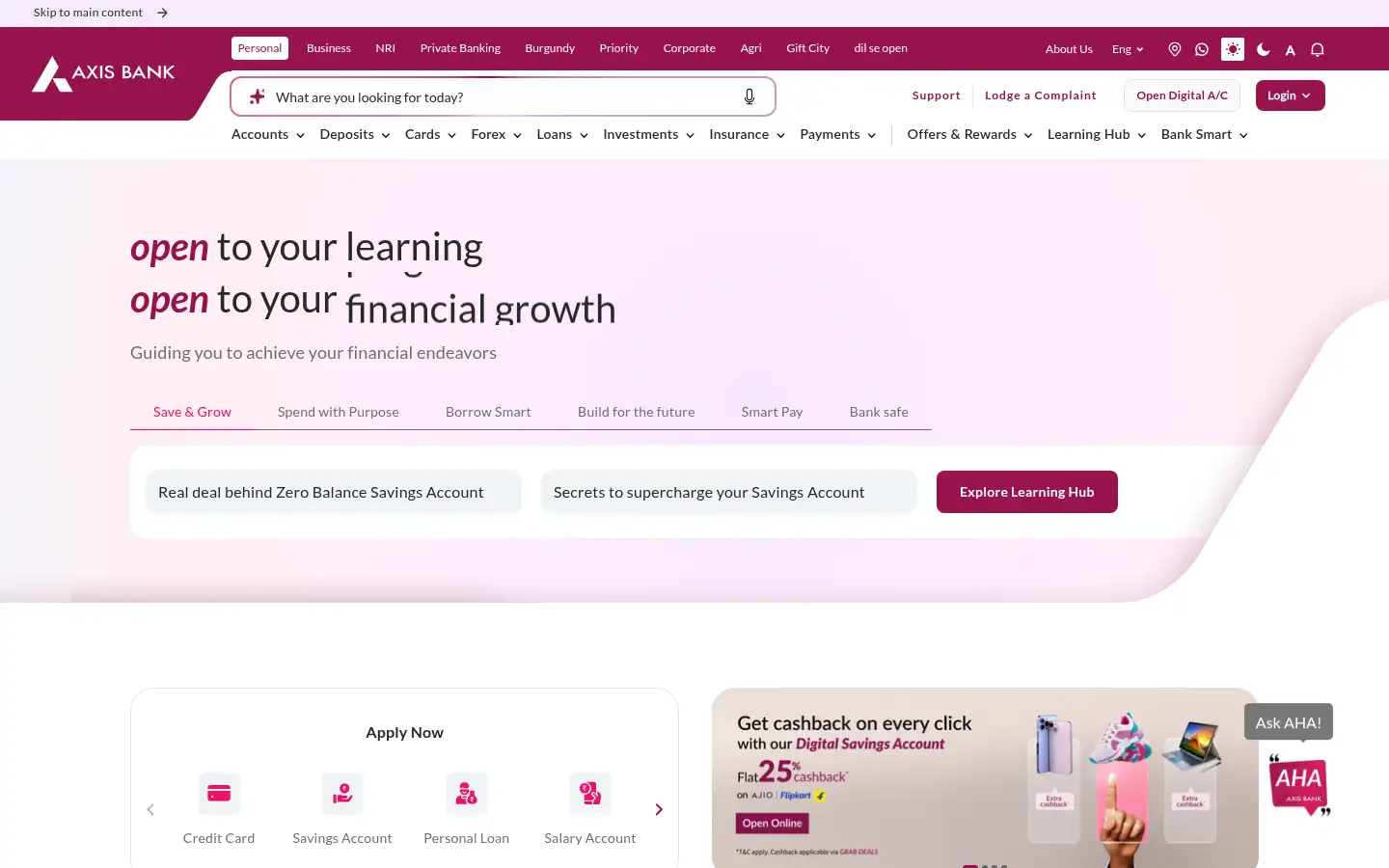 Screenshot of axisbank.com