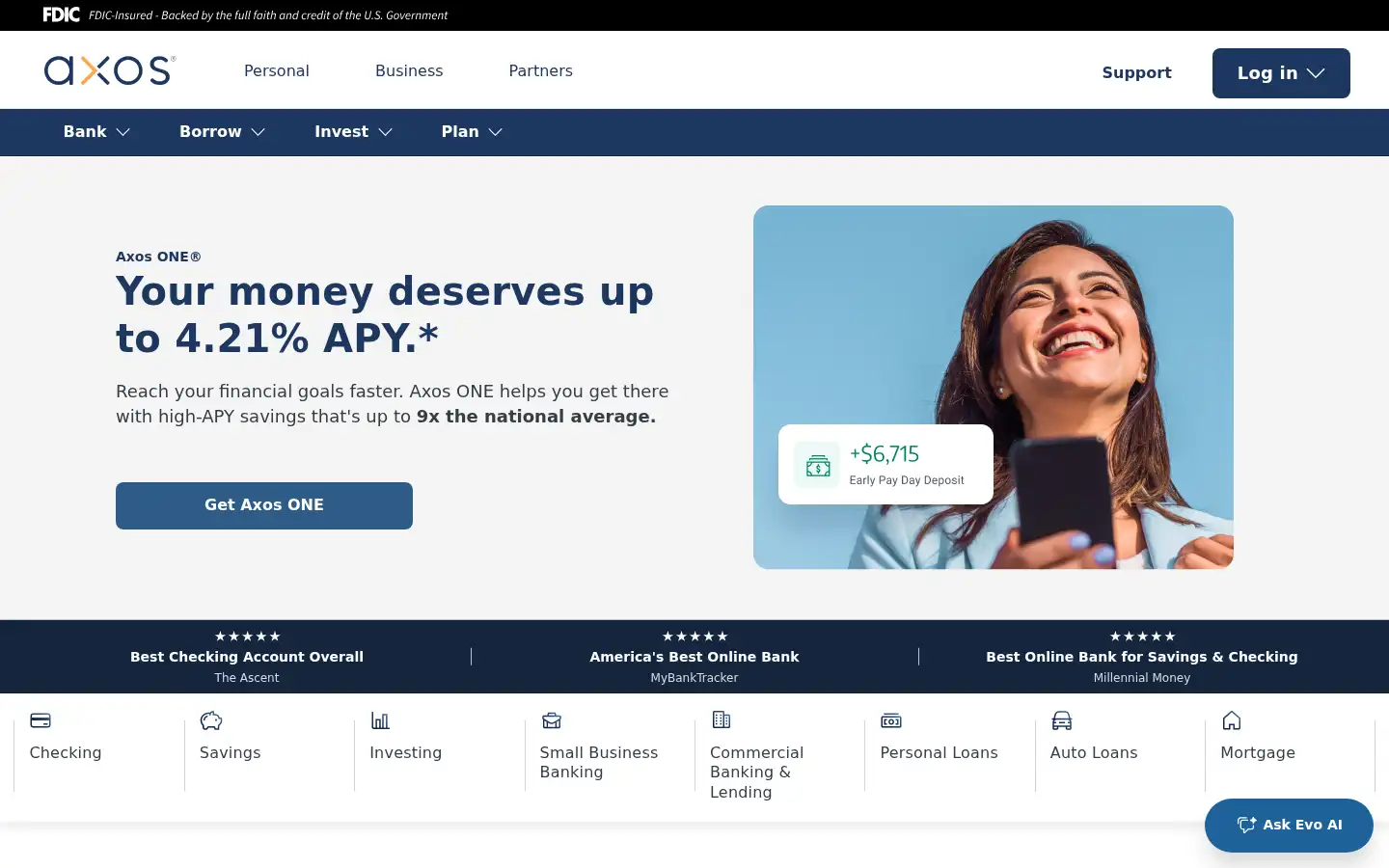 Screenshot of axosbank.com