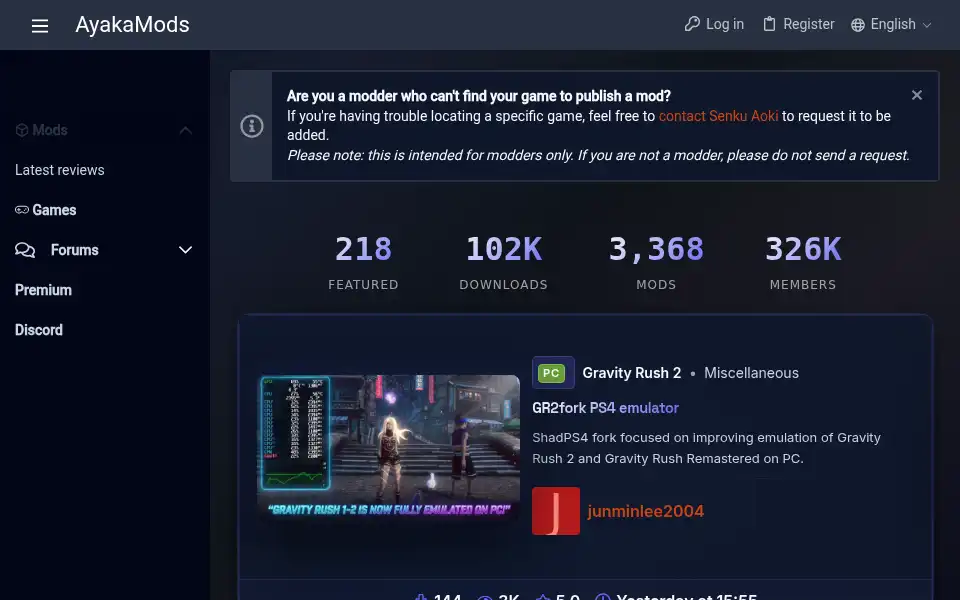 Screenshot of ayakamods.com