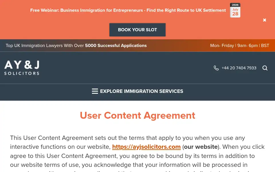 Screenshot of ayjsolicitors.com