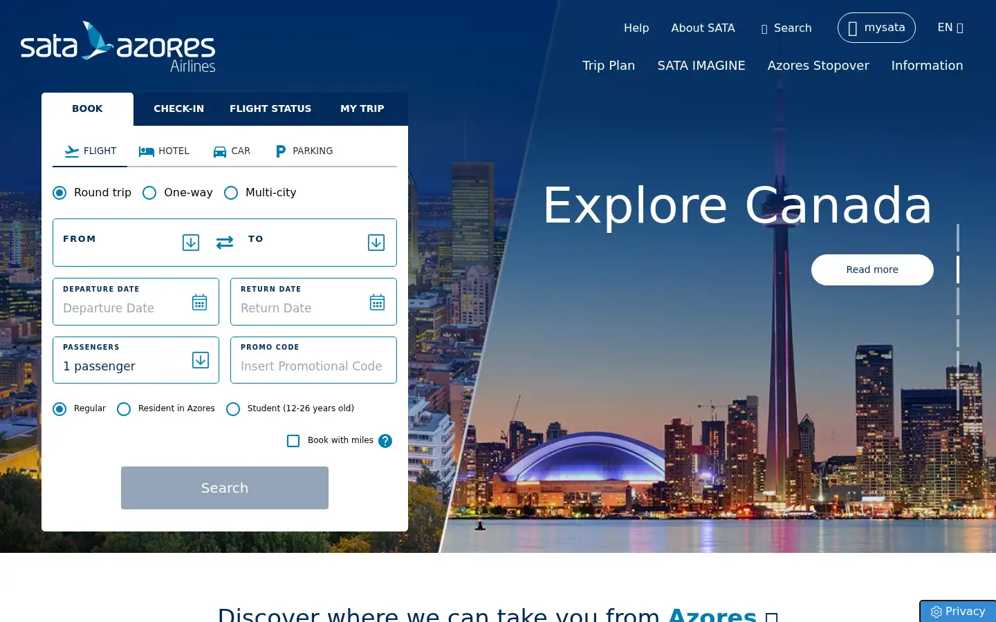 Screenshot of azoresairlines.pt