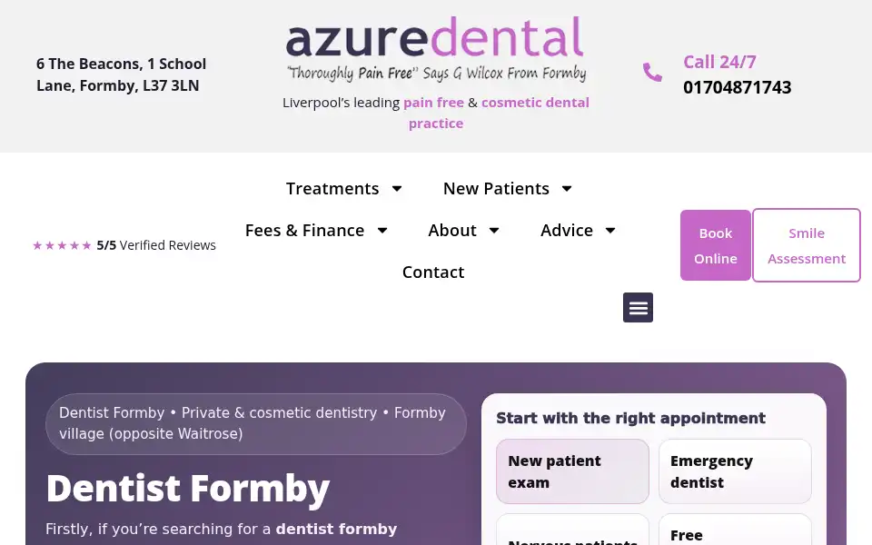 Screenshot of azuredentalclinic.co.uk