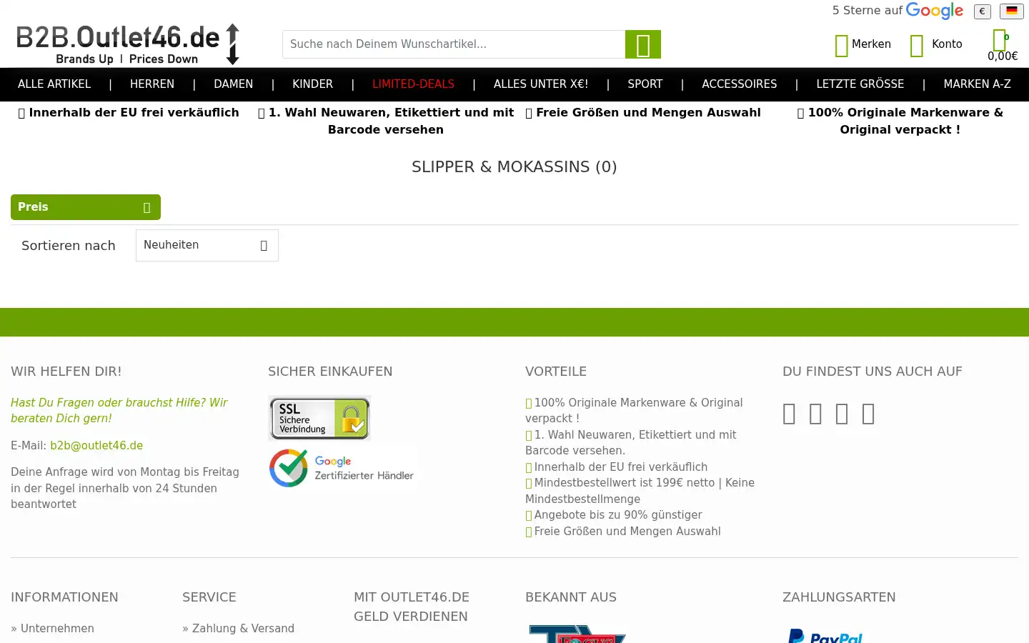 Screenshot of b2b.outlet46.de
