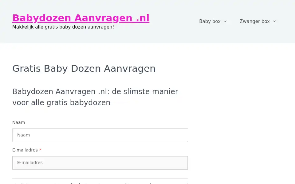 Screenshot of babydozenaanvragen.nl