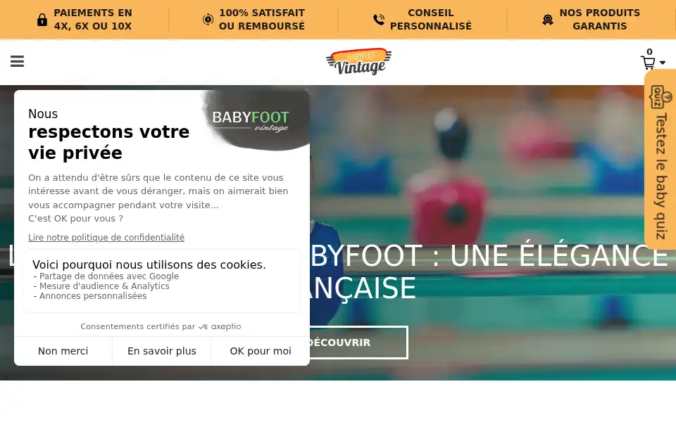 Screenshot of babyfootvintage.com