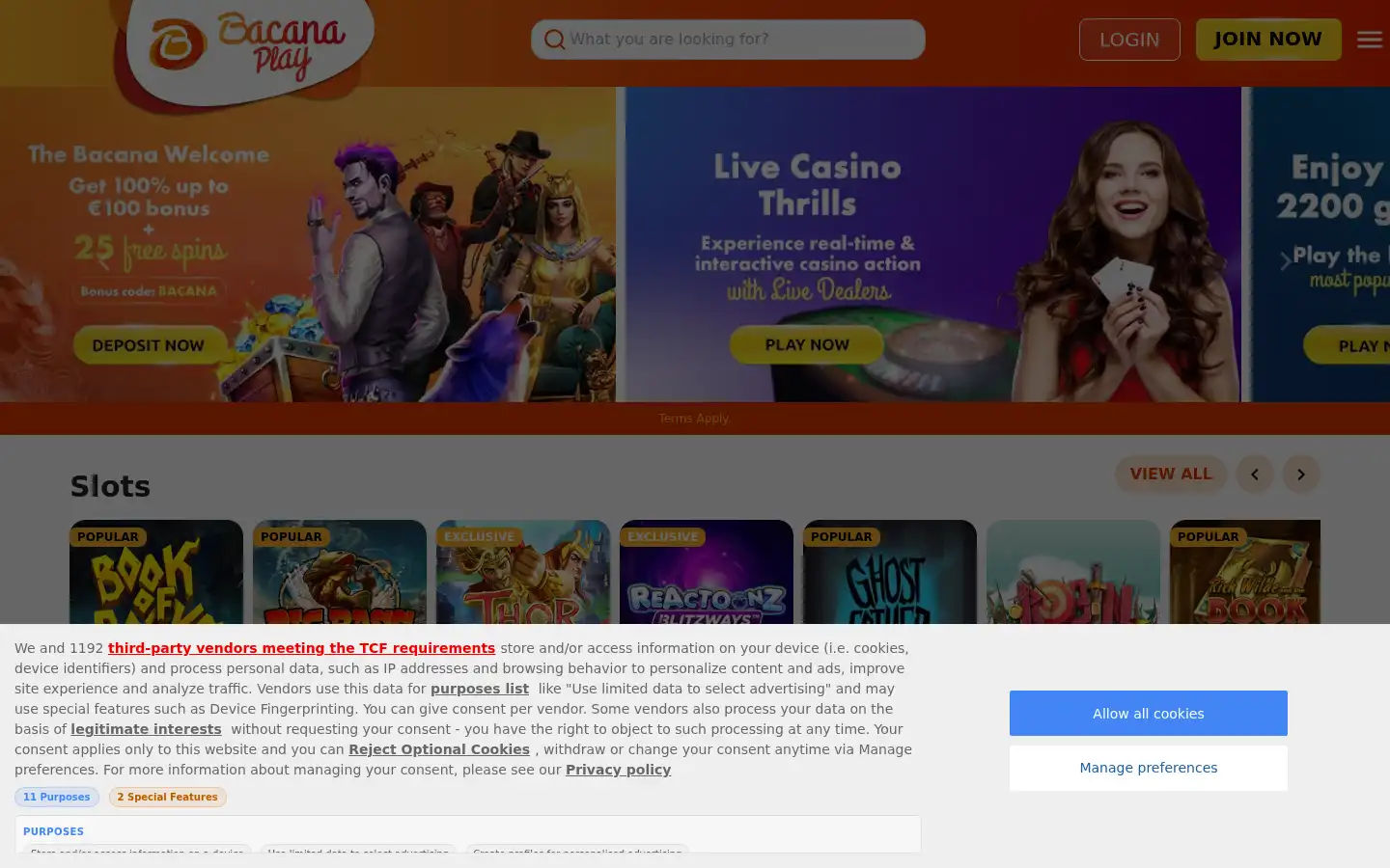 Screenshot of bacanaplay.com