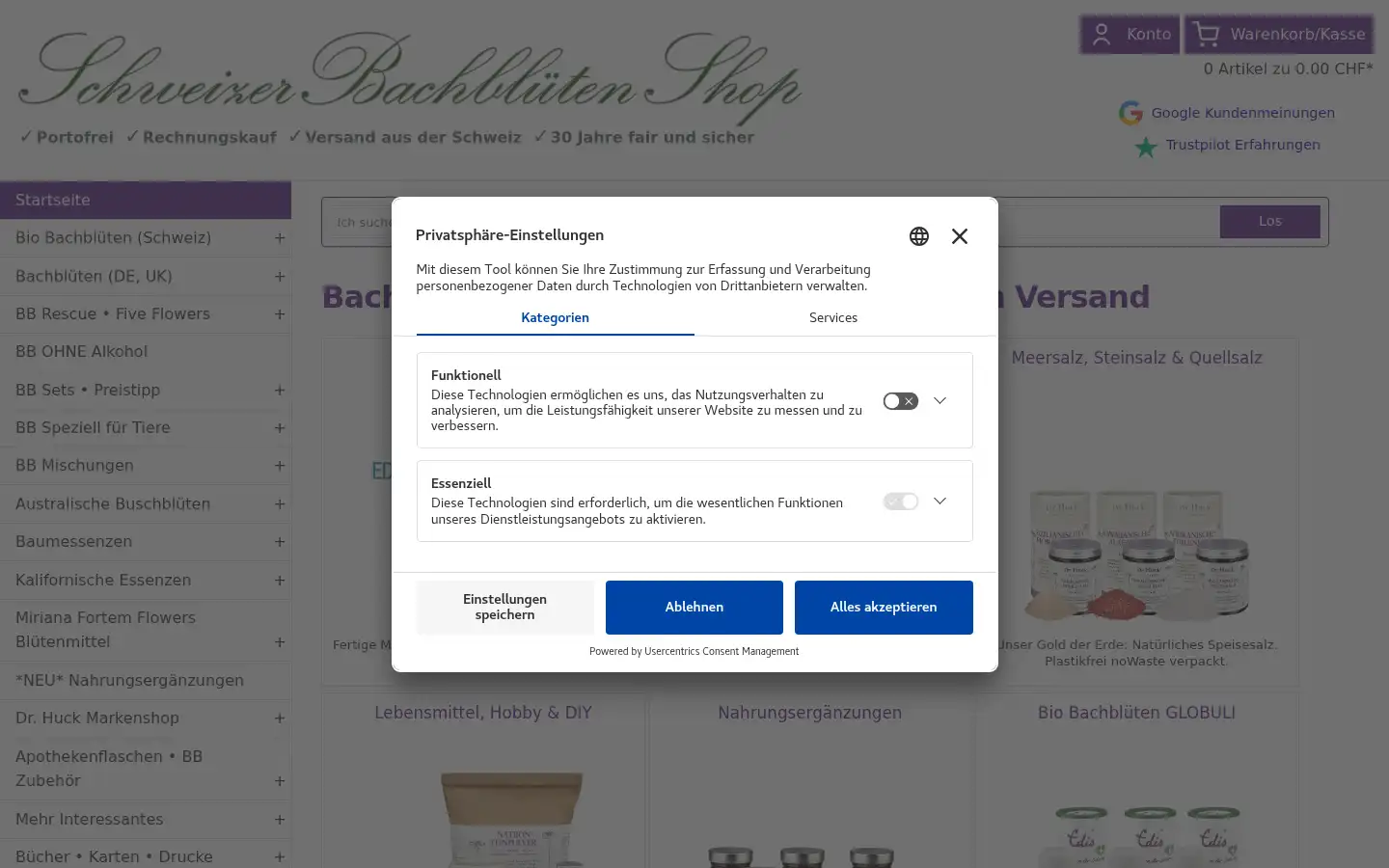 Screenshot of bachblueten-shop.ch