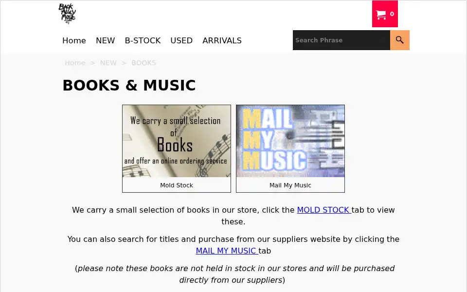 Screenshot of backalleymusic.co.uk