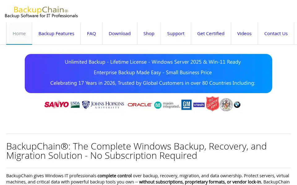 Screenshot of backupchain.com