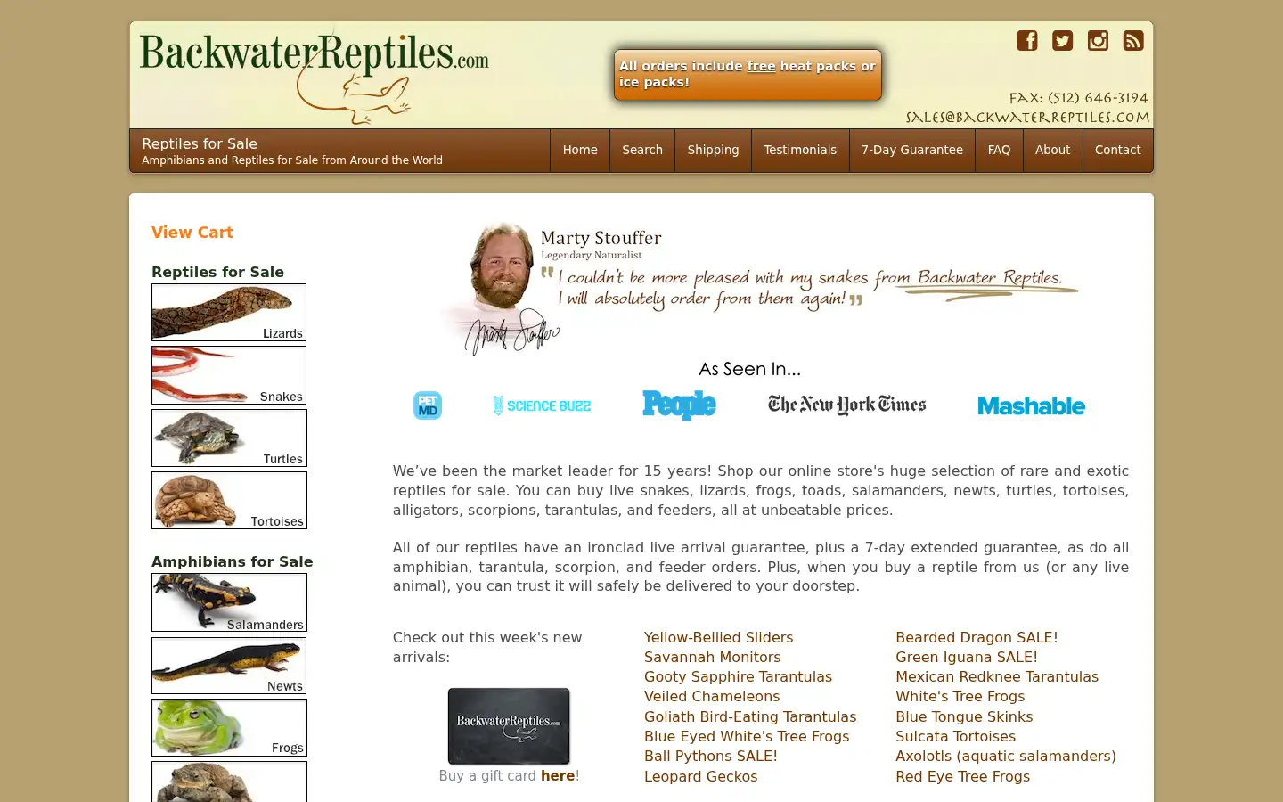 Screenshot of backwaterreptiles.com