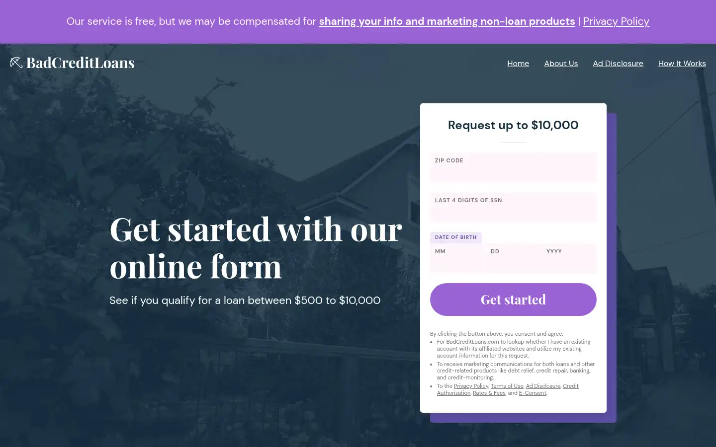 Screenshot of badcreditloans.com