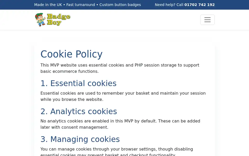 Screenshot of badgeboy.co.uk