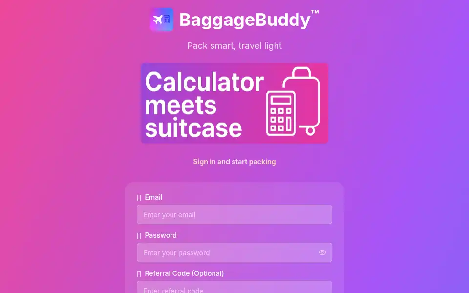 Screenshot of baggagebuddy.co.uk