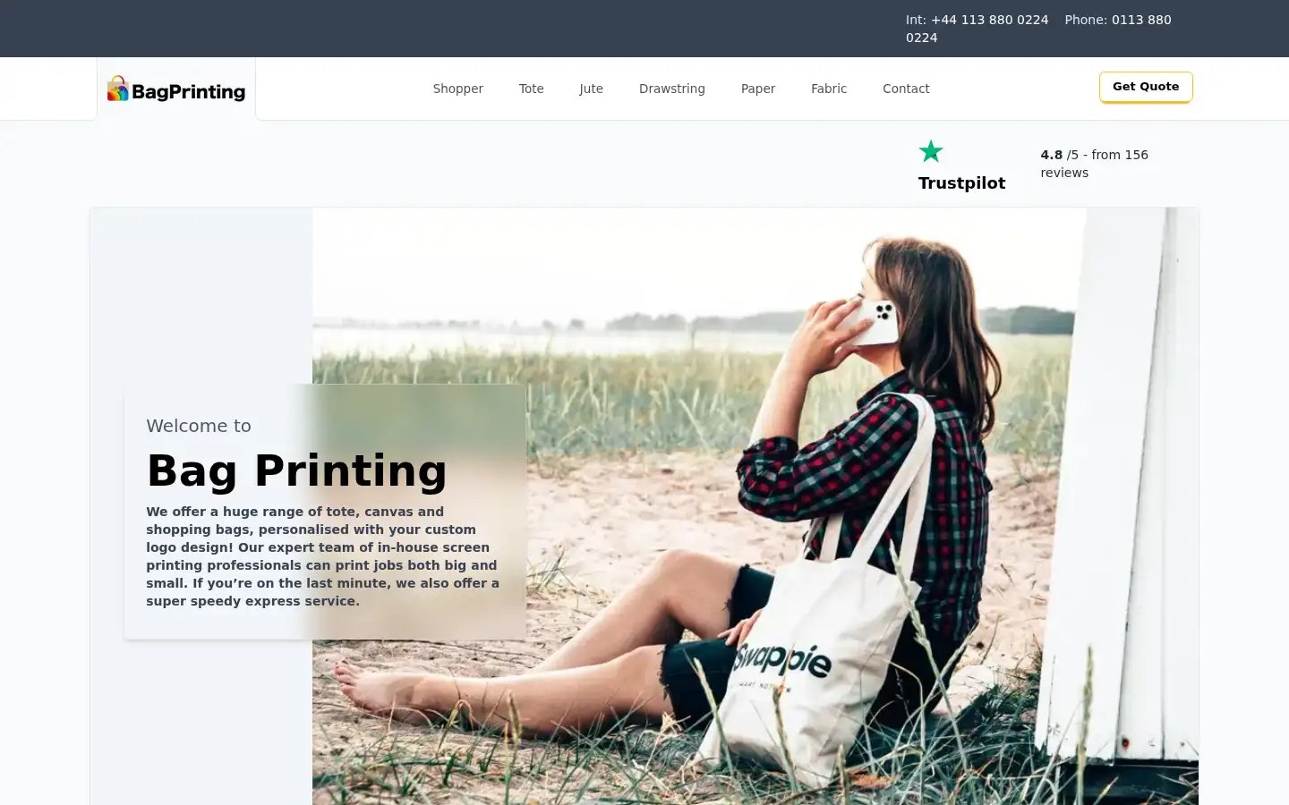 Screenshot of bagprinting.co.uk