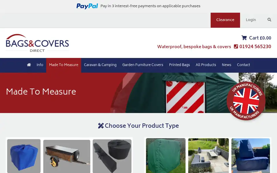 Screenshot of bagsandcoversdirect.co.uk