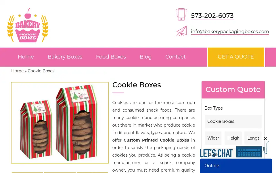 Screenshot of bakerypackagingboxes.com