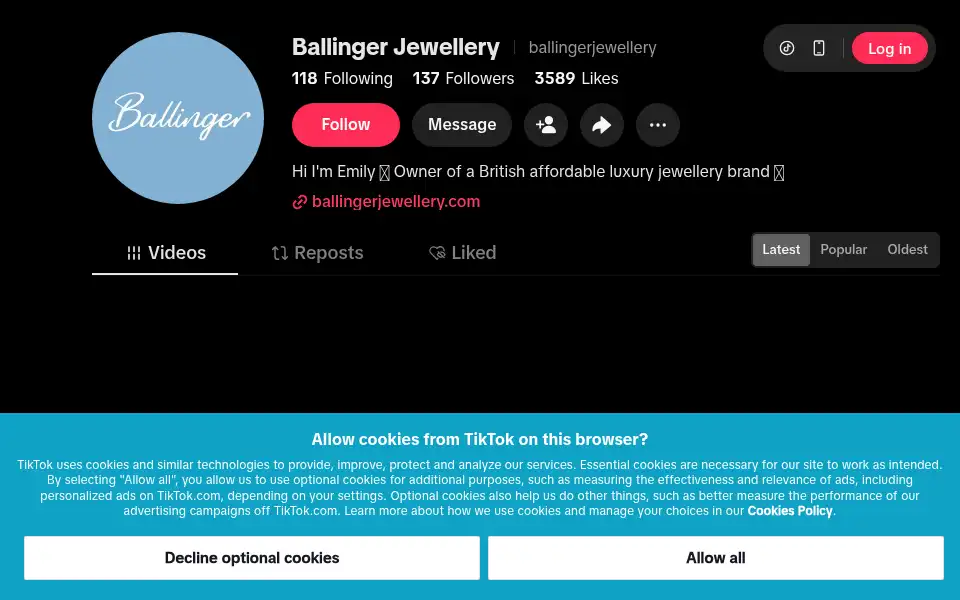 Screenshot of ballingerjewellery.com