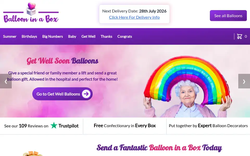 Screenshot of ballooninabox.co.uk