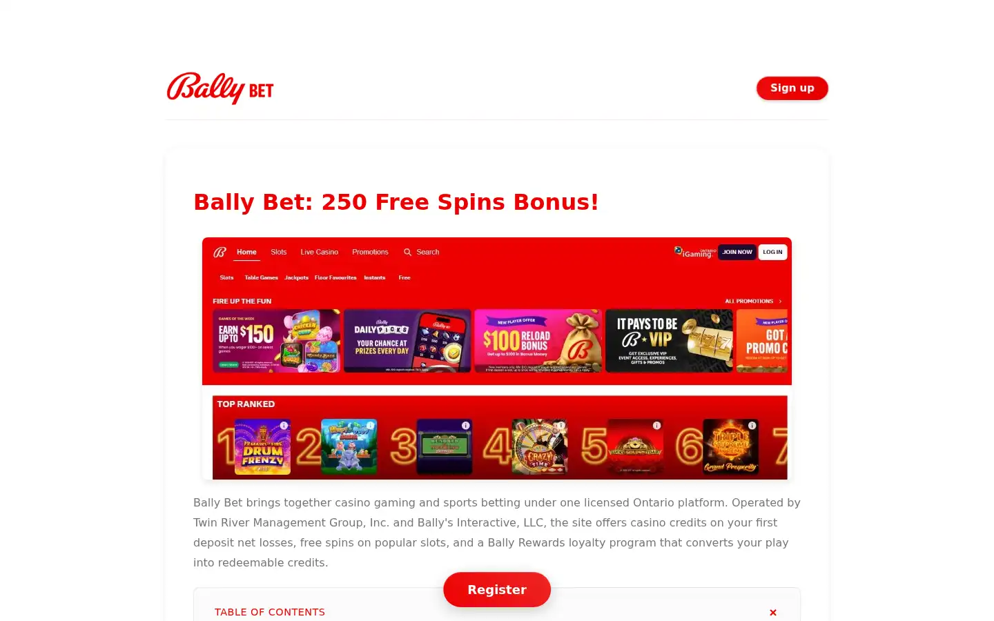 Screenshot of ballybetcasino.ca