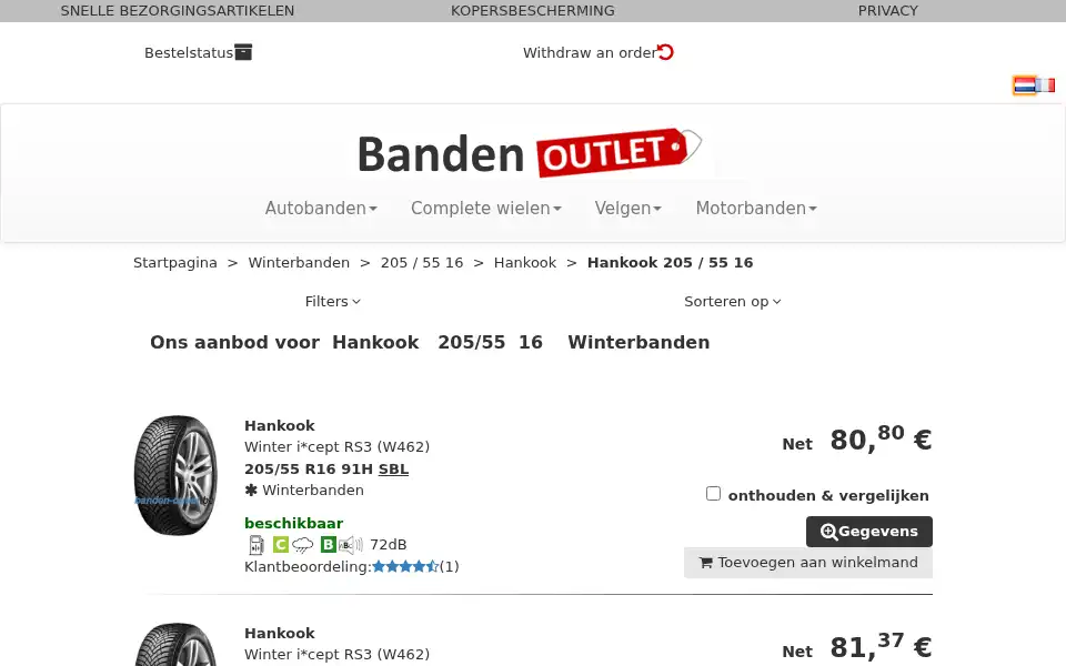 Screenshot of banden-outlet.be