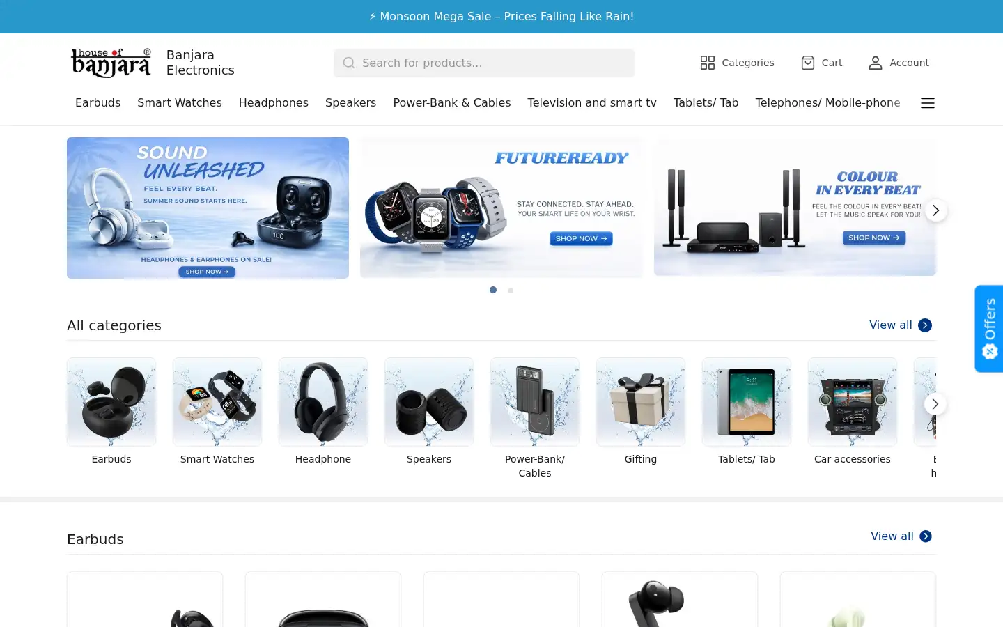 Screenshot of banjaraelectronics.com