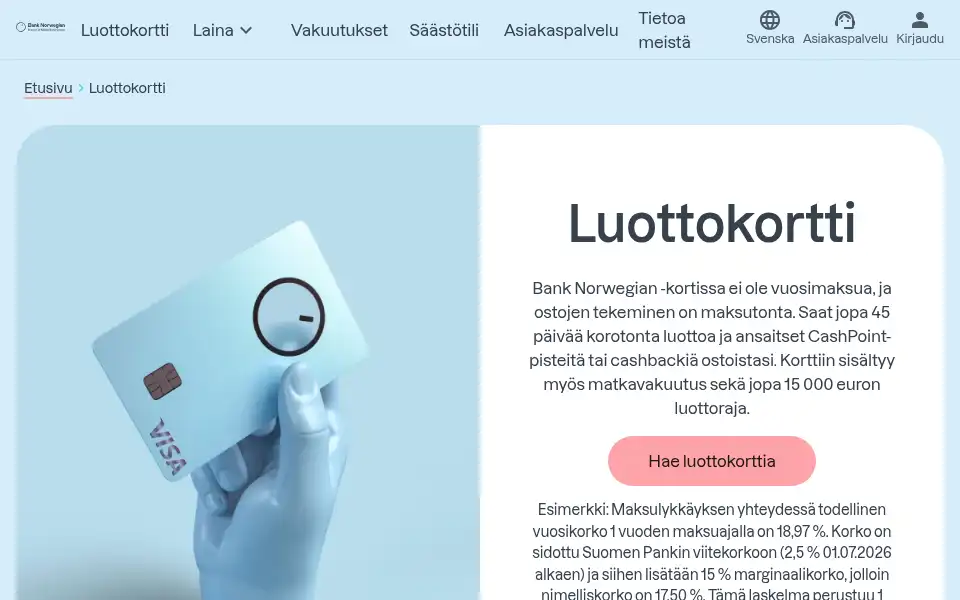 Screenshot of banknorwegian.fi