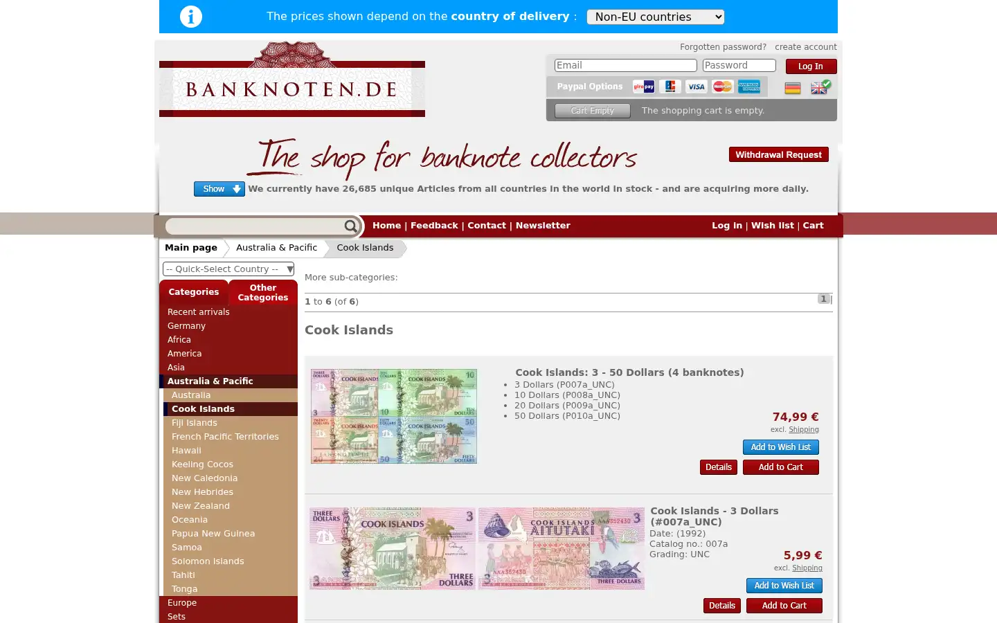 Screenshot of banknoten.de